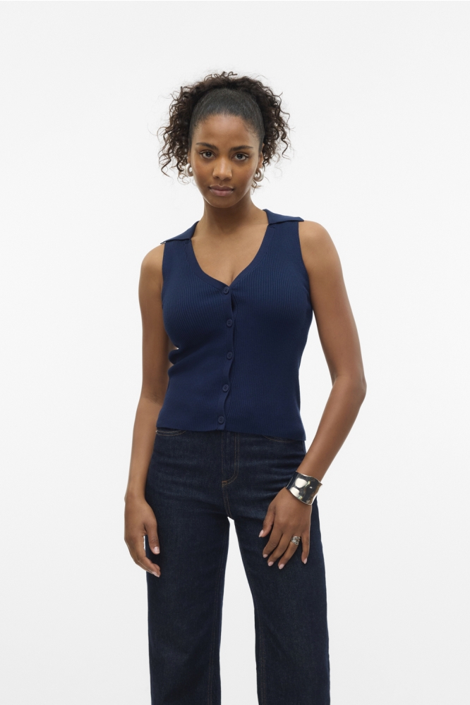 VMWILLOW SL V-NECK POLO TOP 10330770 NAVY BLAZER